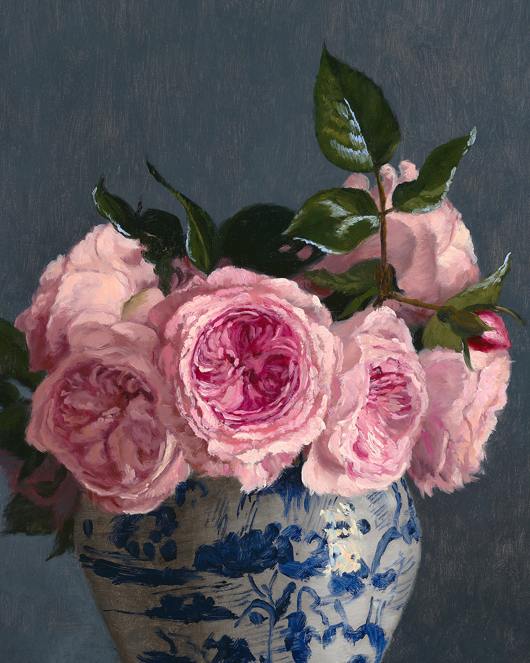 Blush Roses in Ginger Jar, Canvas Art Print, Stretched 1.25" Deep