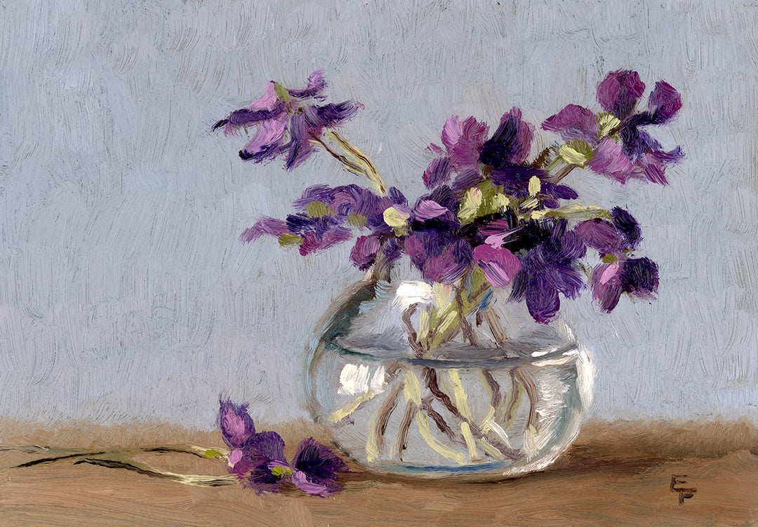 Violets, 5 x 7 inches, oil painting, framed