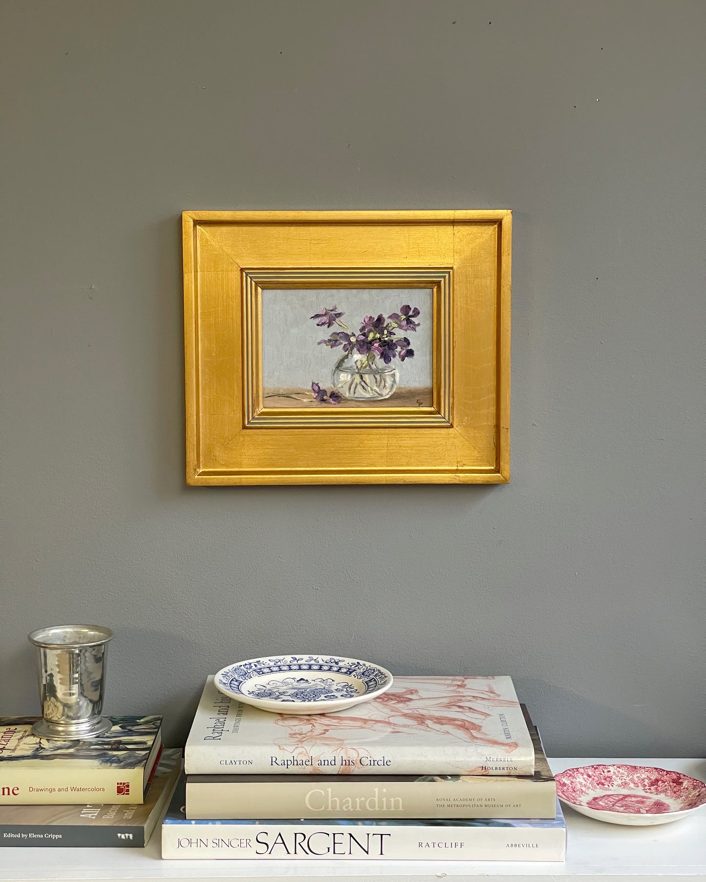Violets, 5 x 7 inches, oil painting, framed