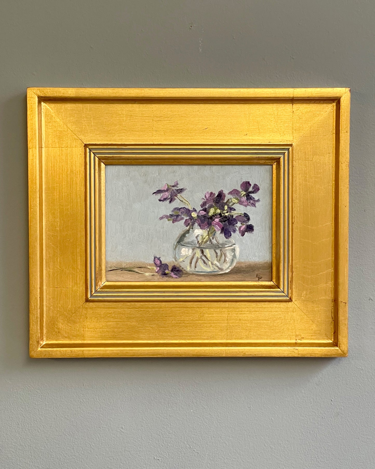 Violets, 5 x 7 inches, oil painting, framed