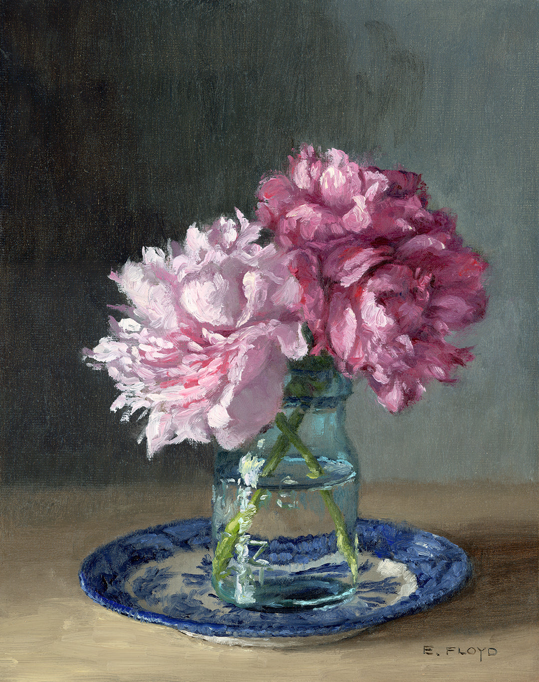 Two Peonies, Framed Oil Painting