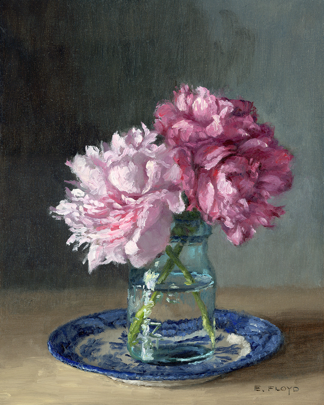 Two Peonies, Framed Oil Painting