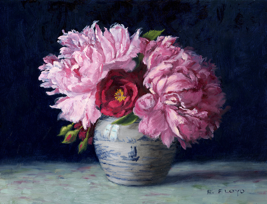 Roses and Peonies no. 1, 9x12 inches, Framed Oil Painting