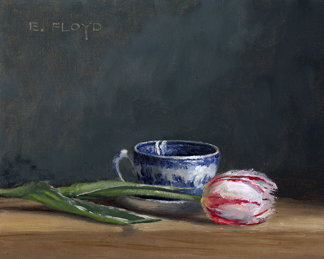 Tulip and Tea Cup, 8x10 inches, Framed Oil Painting
