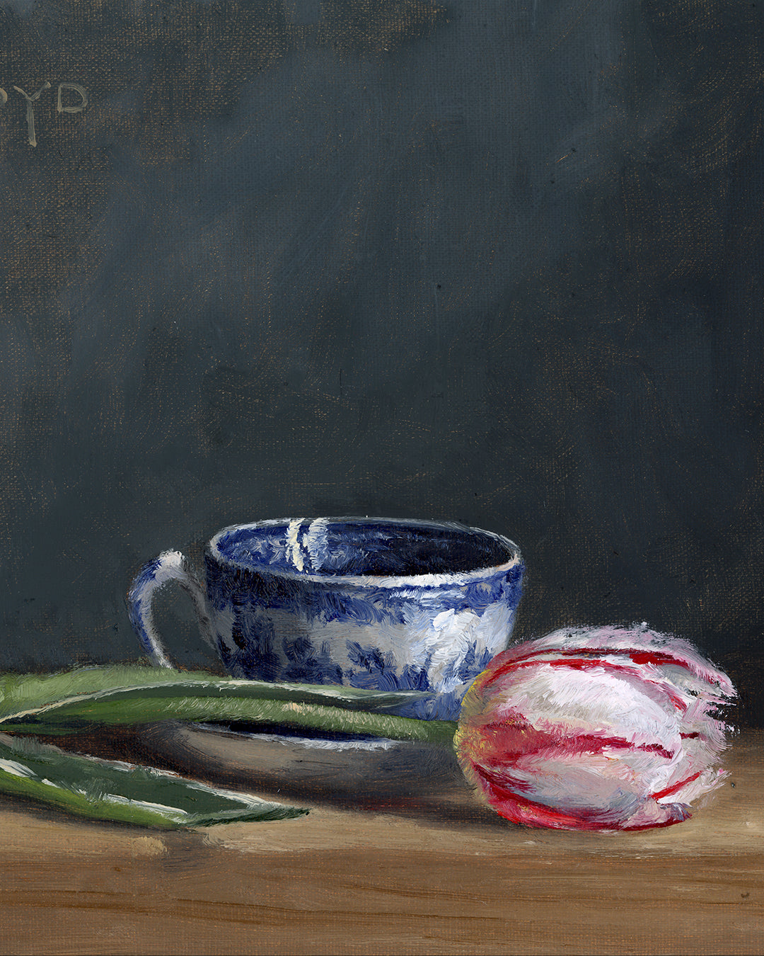 Tulip and Tea Cup, 8x10 inches, Framed Oil Painting