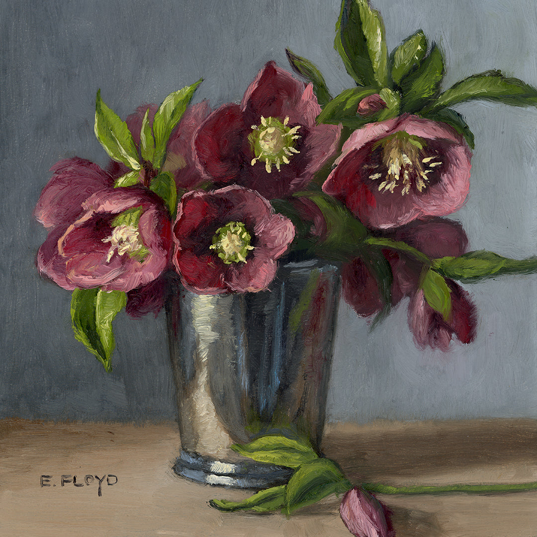 Hellebore, 8x8inches, Framed Oil Painting