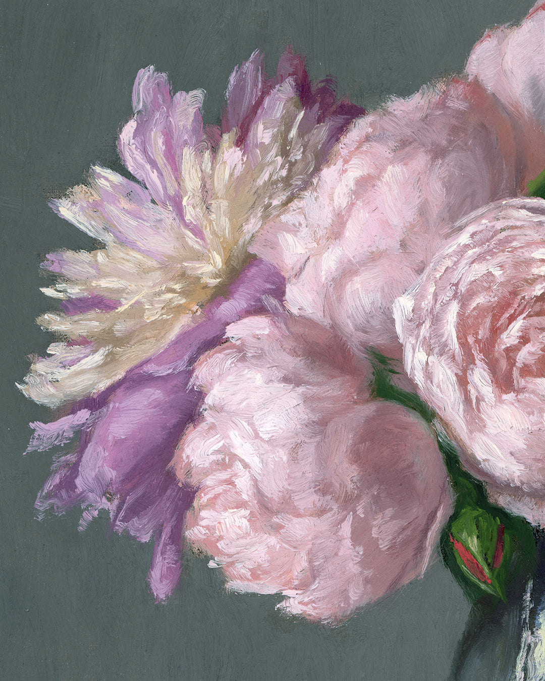 Peonies and Roses, Framed Oil Painting, 11x14 inches