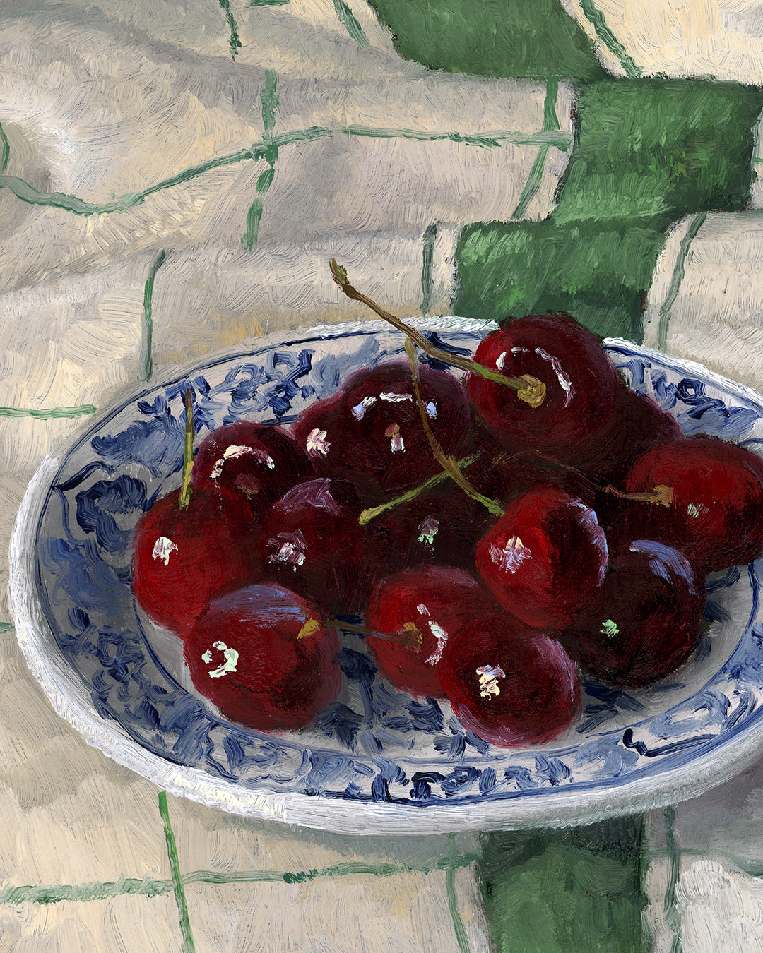 Bing Cherries, Framed Oil Painting, 10x8 inches