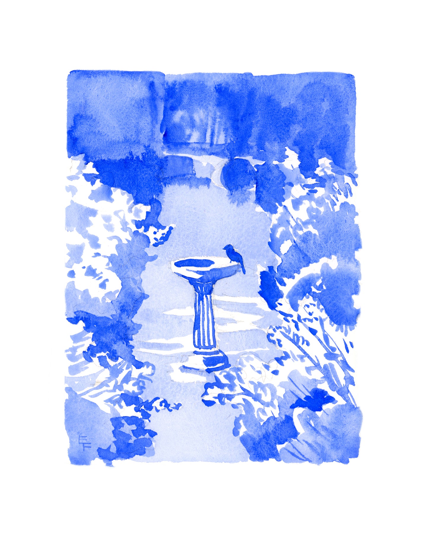Bird Bath in the Garden Fine Art Print on Paper