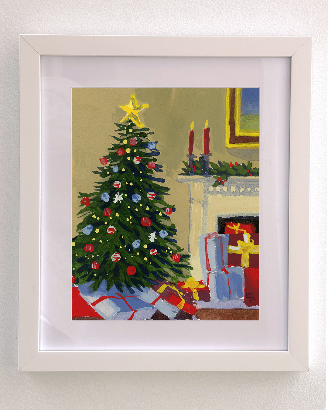 Christmas Tree and Candles Art Print on Textured Watercolor Matte Paper