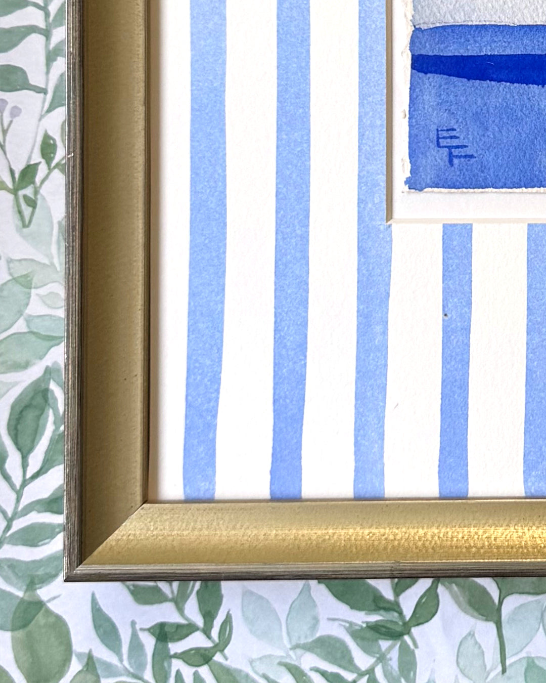 English Roses, Blue and White Watercolor, Framed