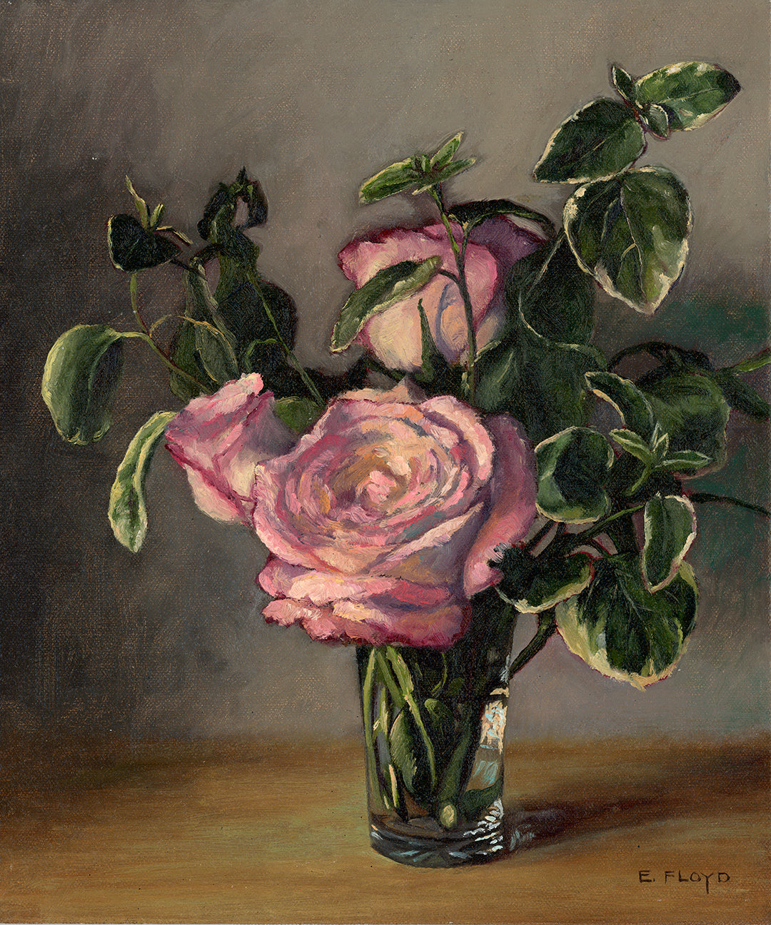 February Roses No. 2, unframed oil painting, 12 x 10 inches