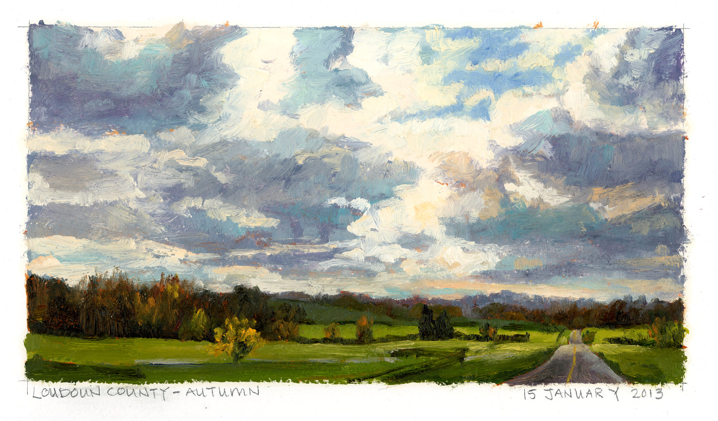 ORIGINAL ART: Loudoun County Autumn, unframed oil painting, 5 x 9.5 inches