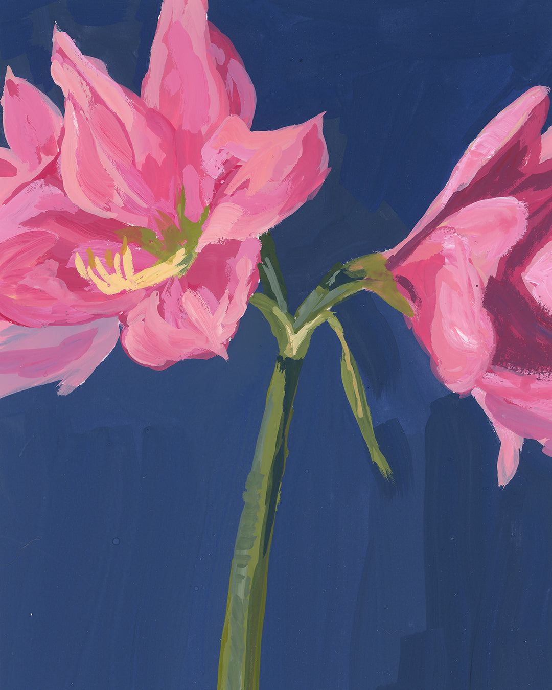 Pink Amaryllis, unframed gouache painting, 5.5 x 7 inches