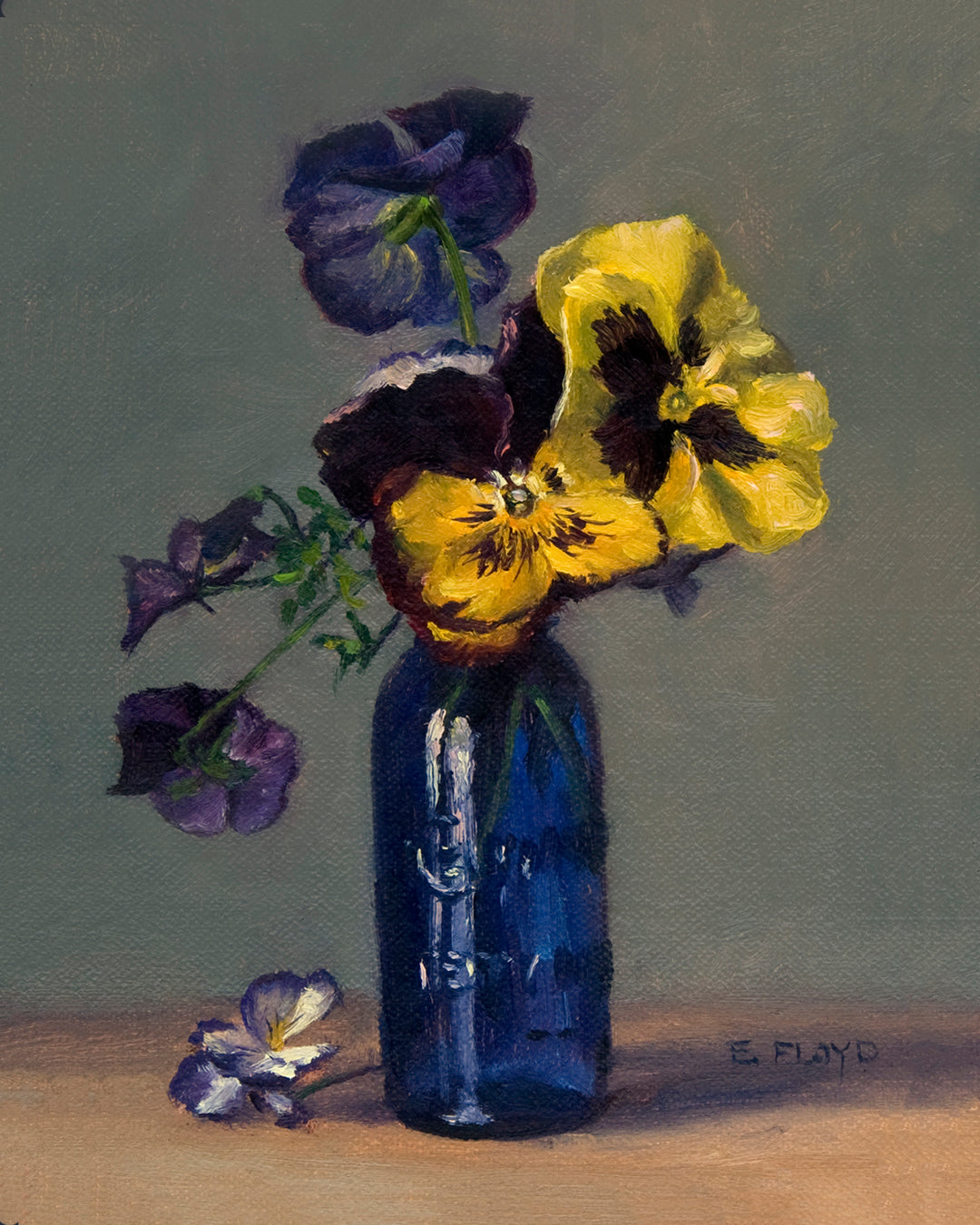 Pansies in Cobalt Bottle - 8"x10" print