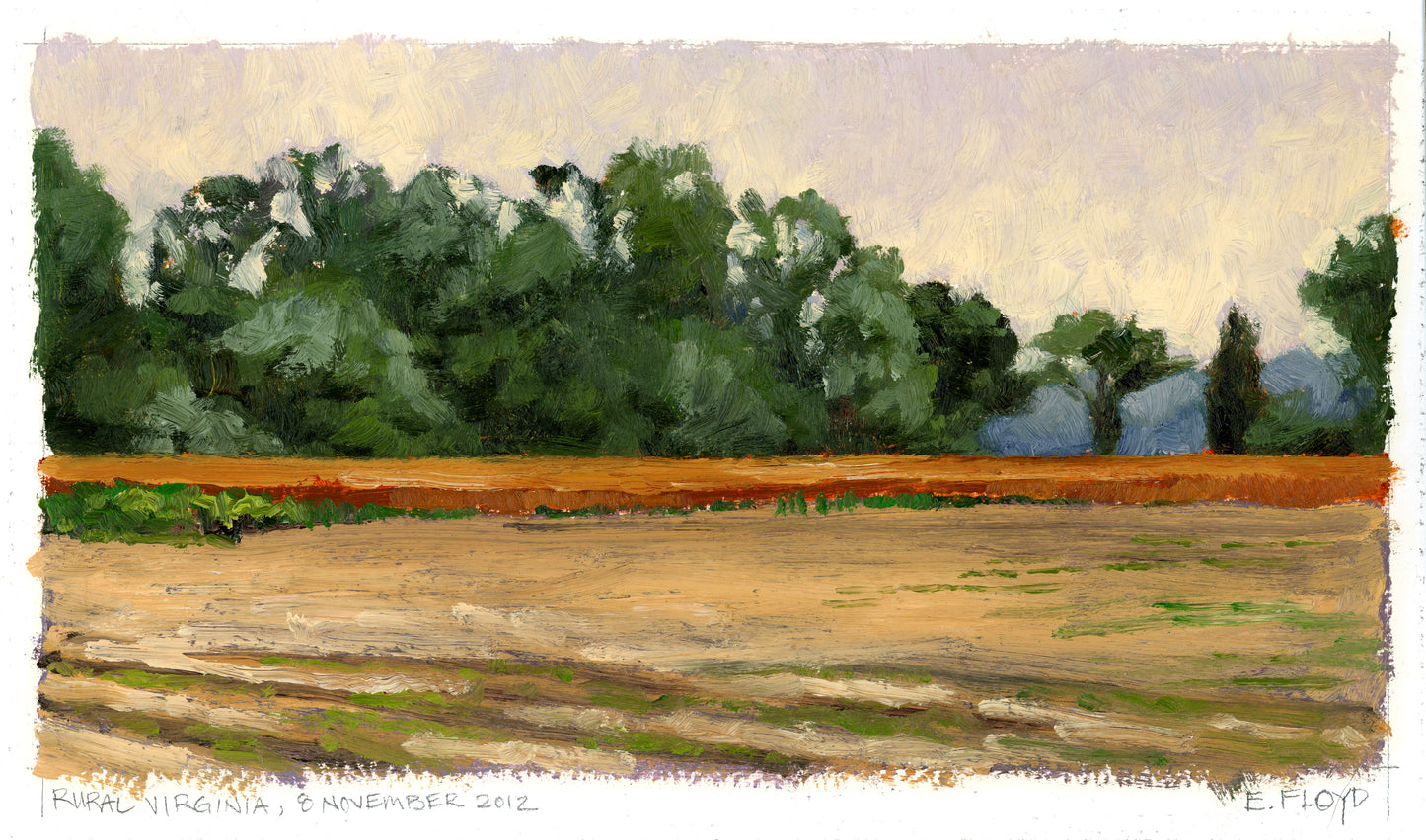 Rural Virginia I, unframed oil painting, 5 x 9.5 inches
