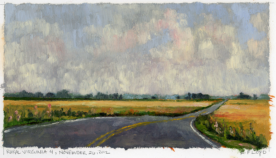 ORIGINAL ART: Rural Virginia, unframed oil painting, 5 x 9.5 inches