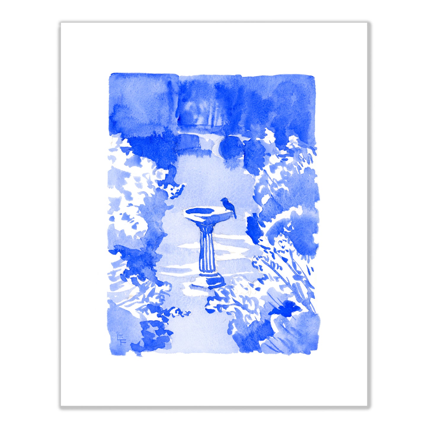 Bird Bath in the Garden Fine Art Print on Paper
