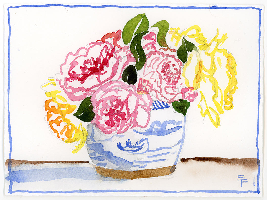 ROSES IN GINGER JAR, WATERCOLOR, UNFRAMED