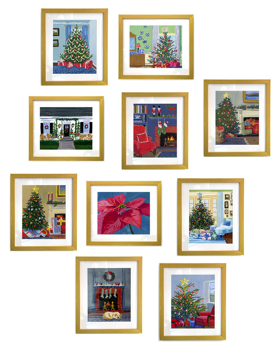 Christmas Tree in Blue Room Art Print on Textured Watercolor Matte Paper
