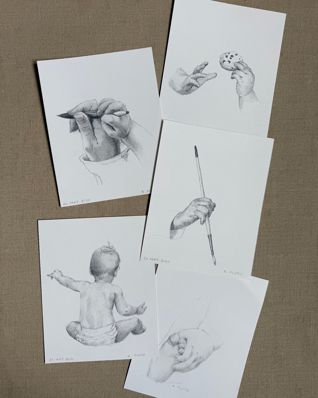 Hank's Fingers and Toes, unframed graphite drawing, 5.5 x 7 inches