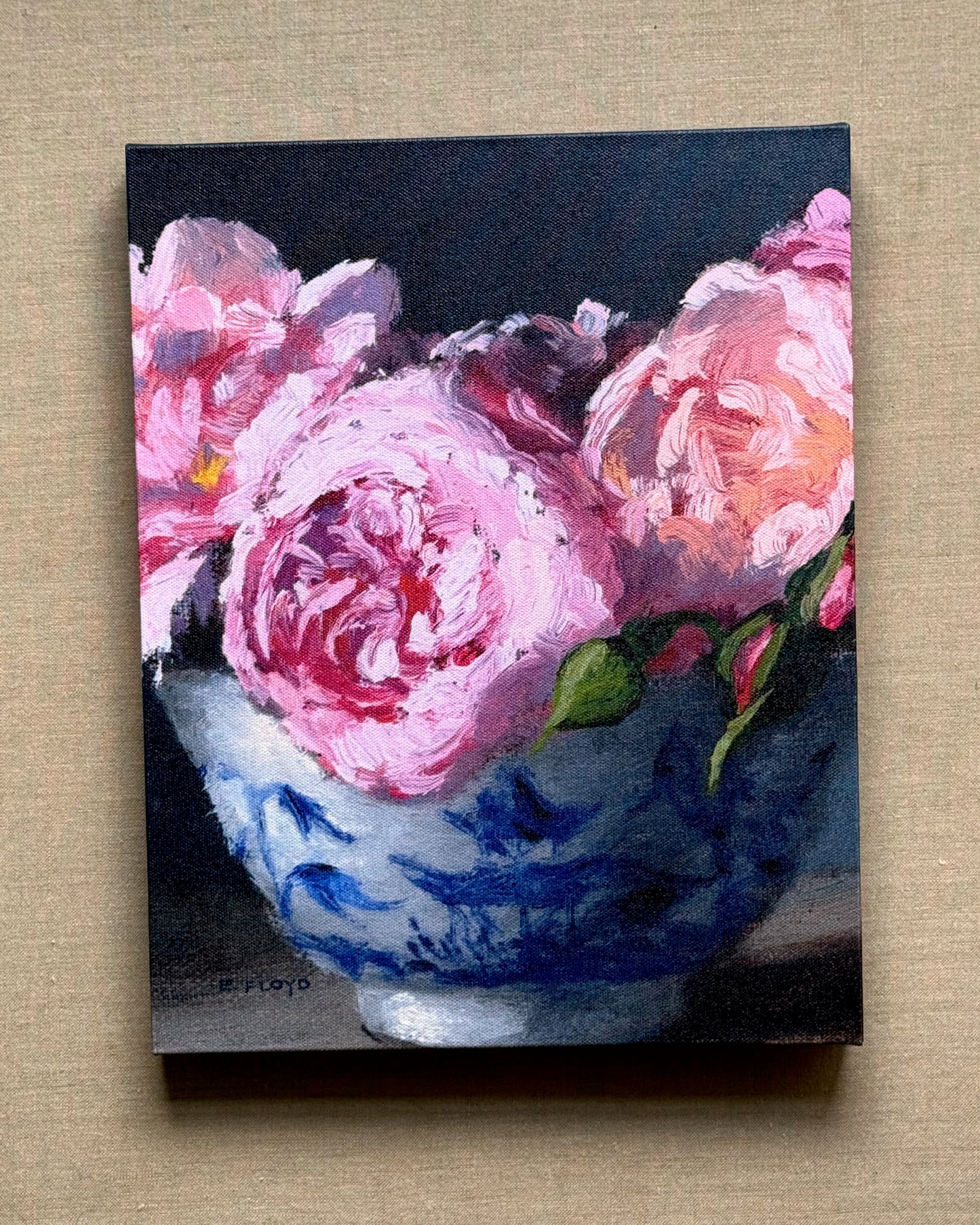 PRINT: Roses in Asian Bowl, Canvas Print, 14 x 11 inches