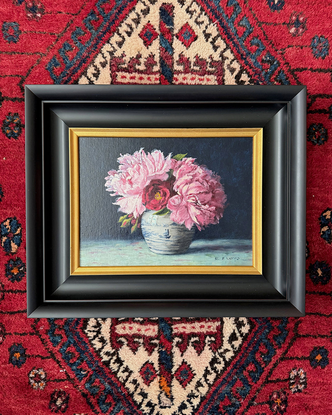 Roses and Peonies no. 1, 9x12 inches, Framed Oil Painting