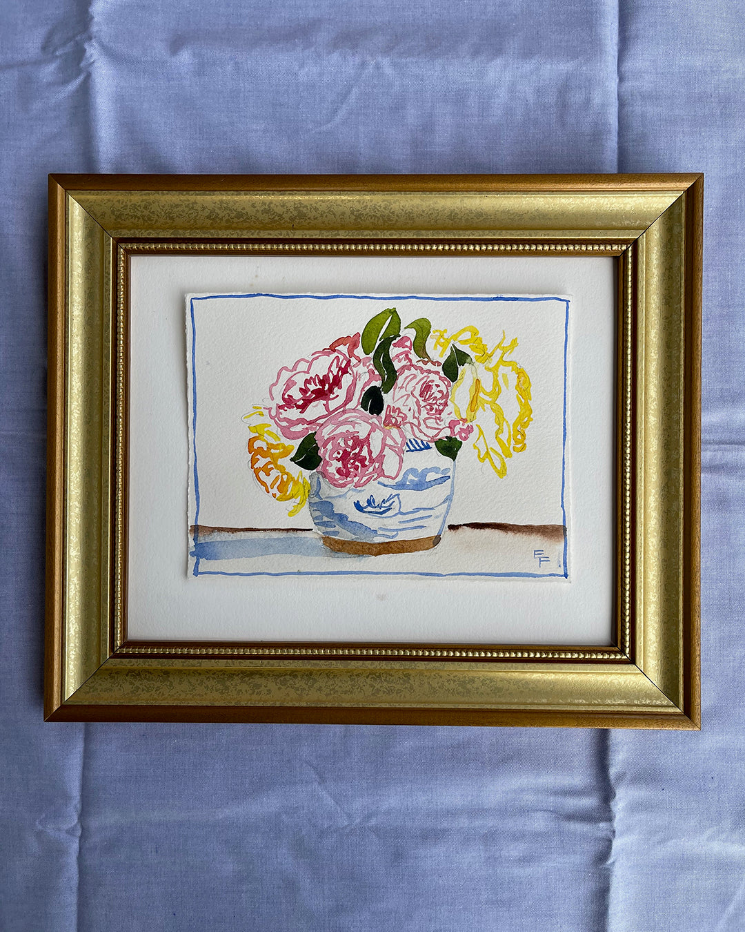 ROSES IN GINGER JAR, WATERCOLOR, UNFRAMED