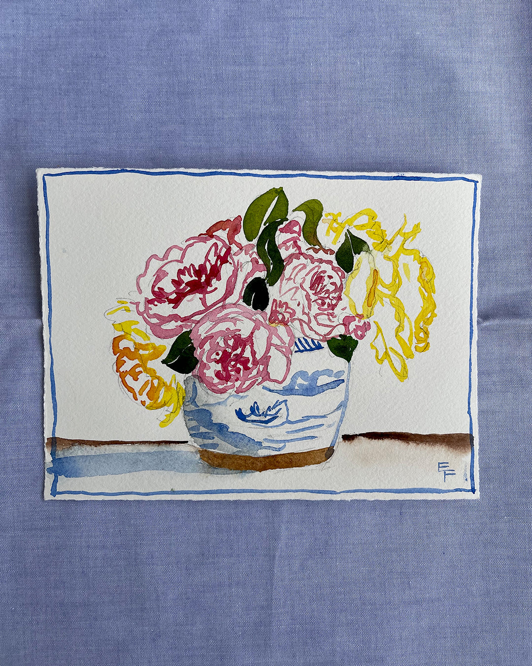 ROSES IN GINGER JAR, WATERCOLOR, UNFRAMED