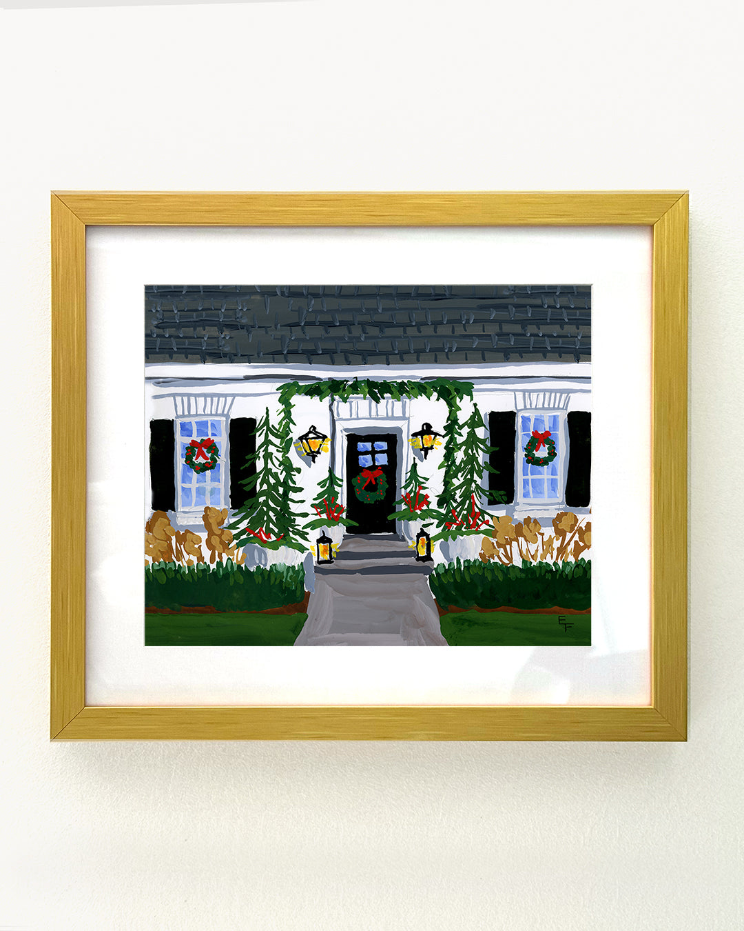 Holiday Home Art Print on Textured Watercolor Matte Paper