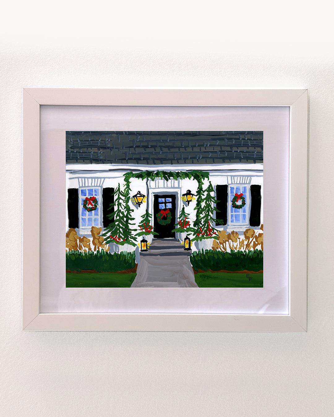 Holiday Home Art Print on Textured Watercolor Matte Paper