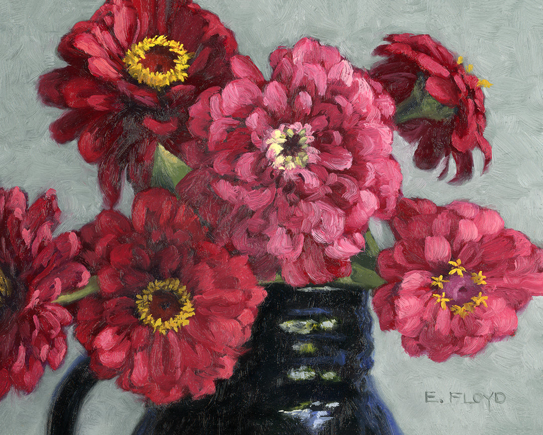 August 2024 - Limited Edition Print - Red Zinnias