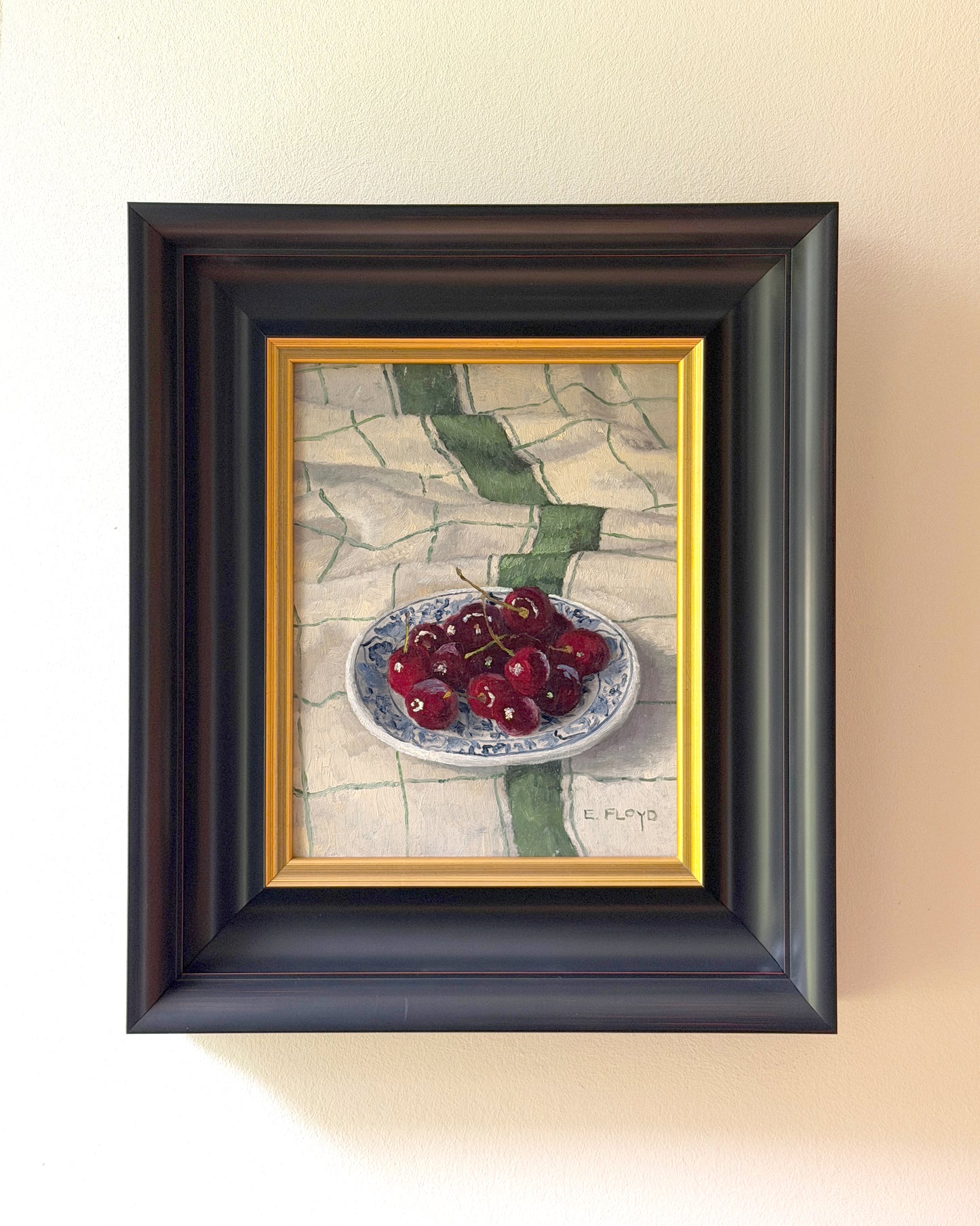 Bing Cherries, Framed Oil Painting, 10x8 inches