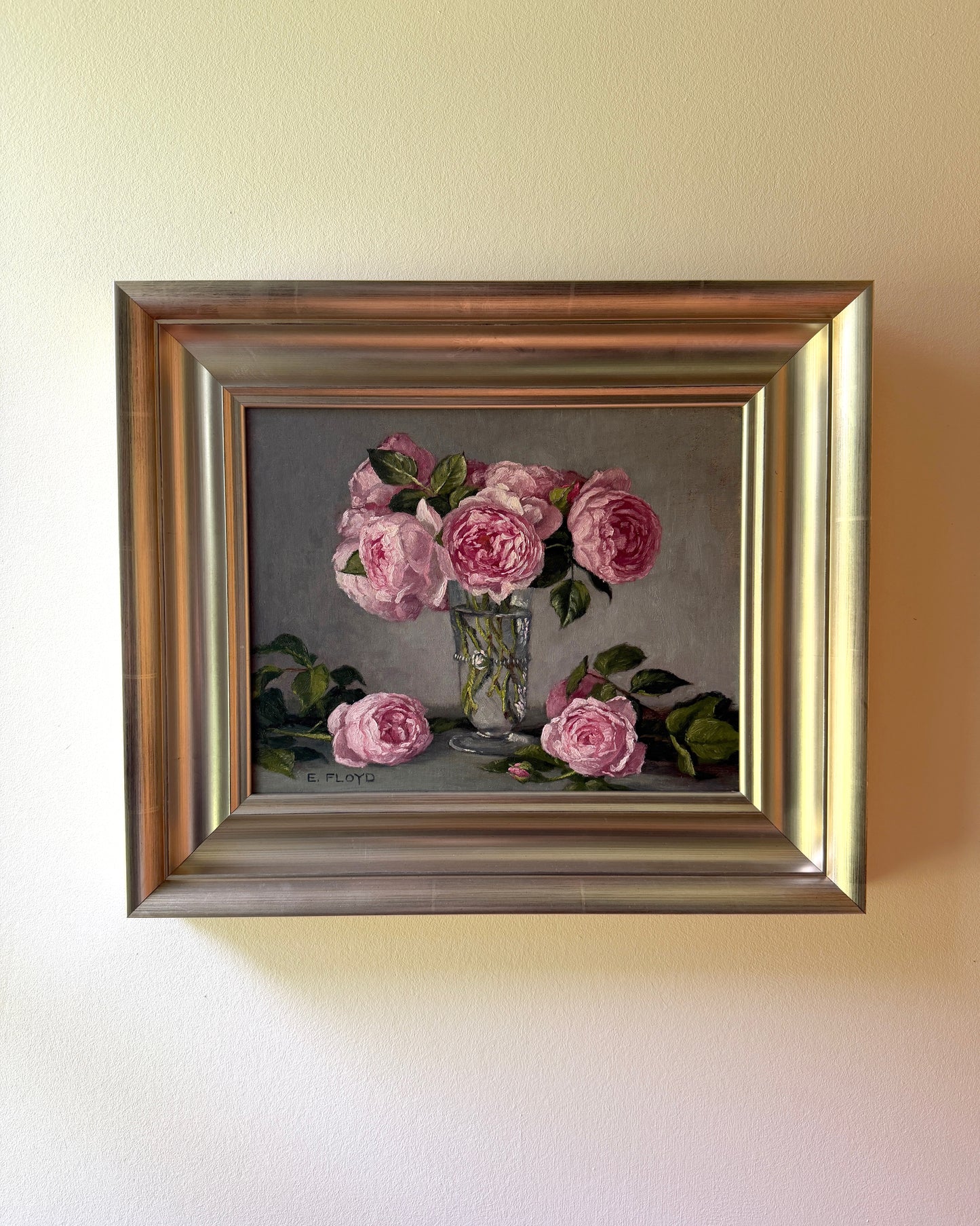 Alnwick Roses in Juliska Vase, Framed Oil Painting, 11x14 inches