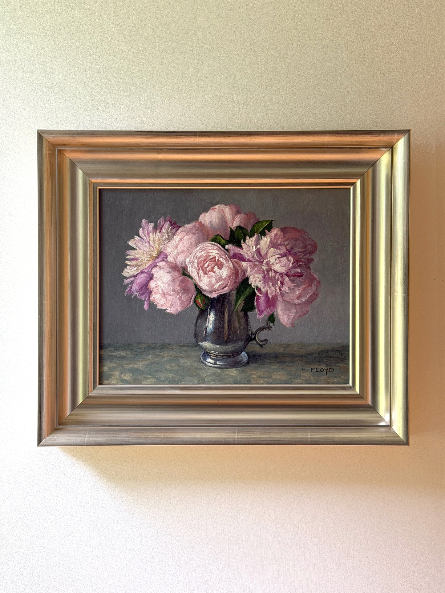 Peonies and Roses, Framed Oil Painting, 11x14 inches
