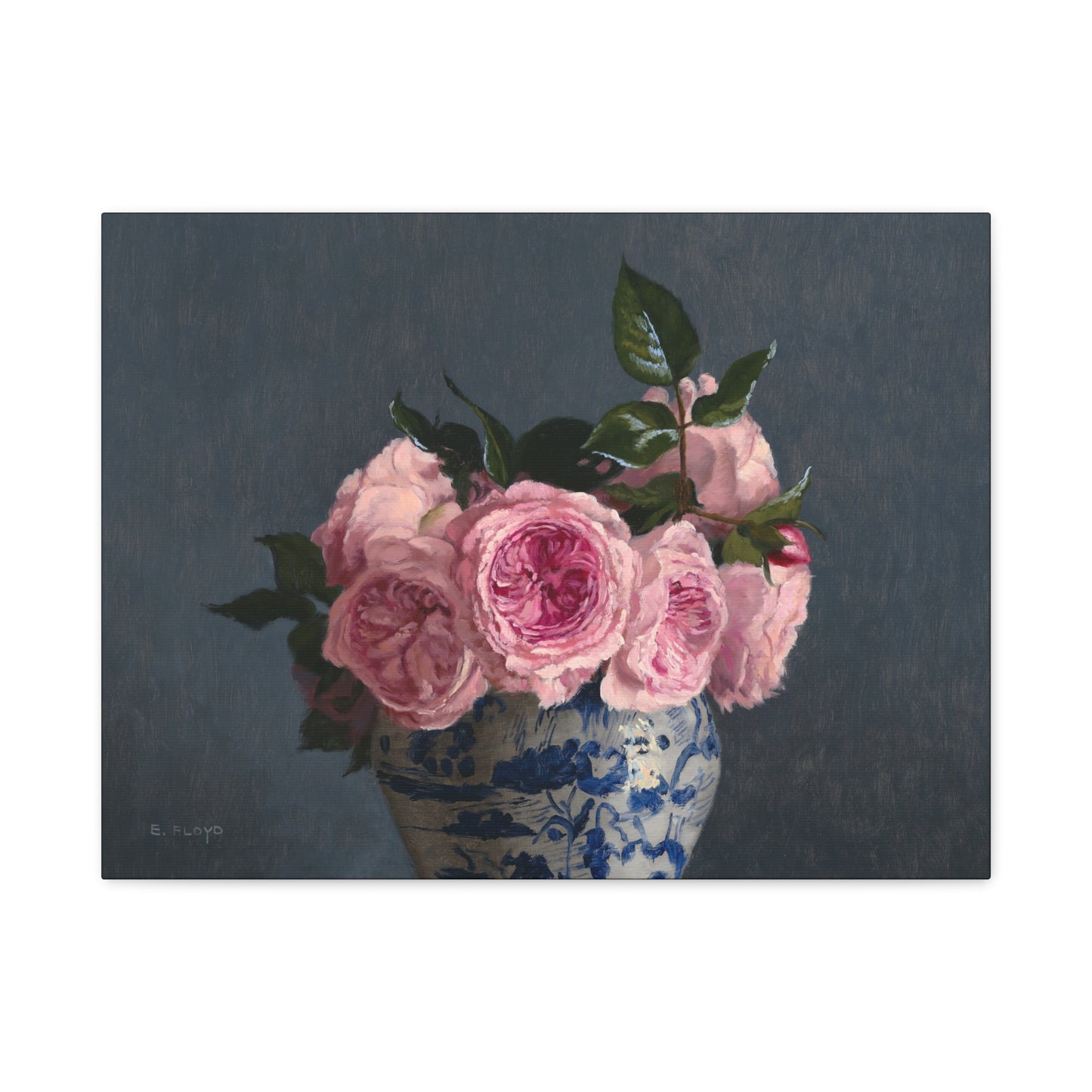 Blush Roses in Ginger Jar, Canvas Art Print, Stretched 1.25" Deep