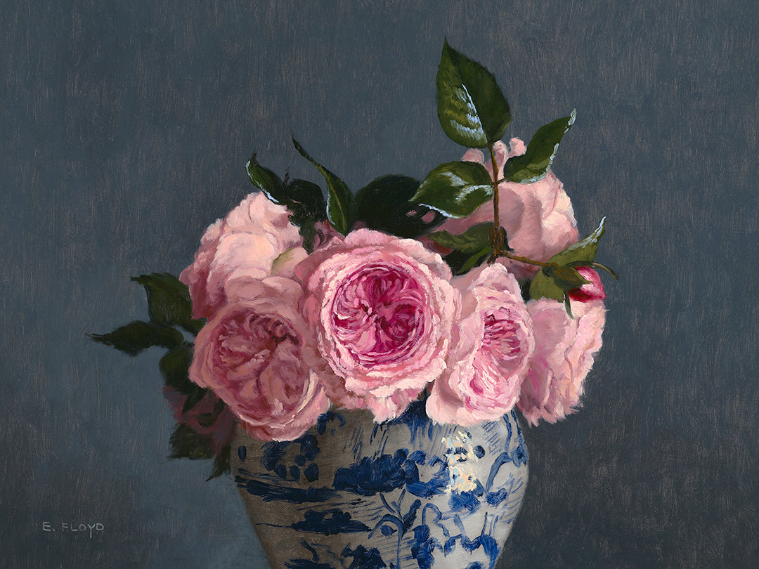 Blush Roses in Ginger Jar, Canvas Art Print, Stretched 1.25" Deep
