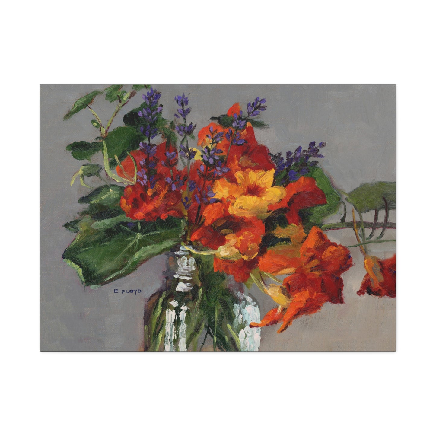 Nasturtiums and Lavender, Canvas Art Print, Stretched 1.25" Deep