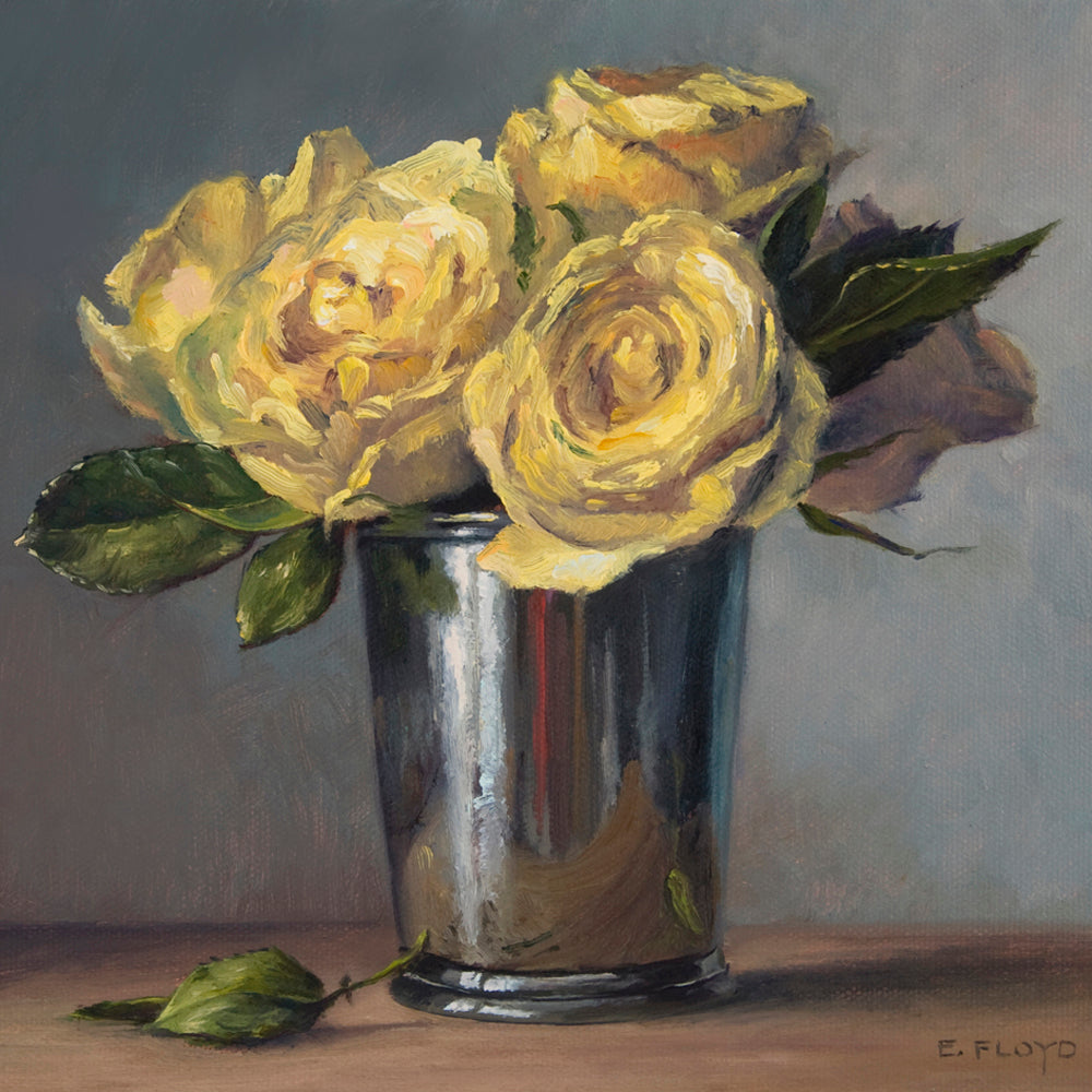 Yellow Roses in Silver Fine Art Matted Prints, 11x14