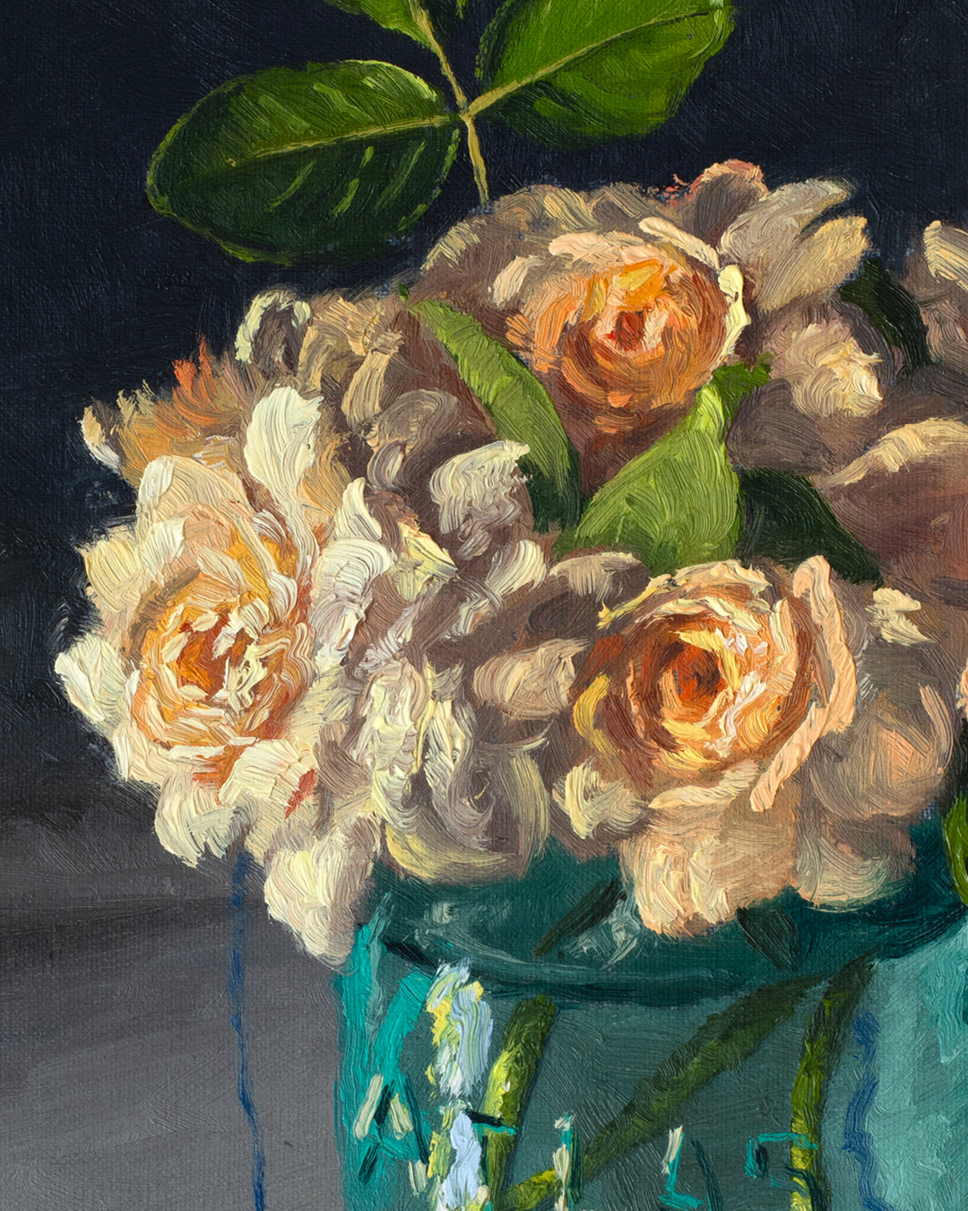 Port Sunlight Roses, framed oil painting, 14x11  inches