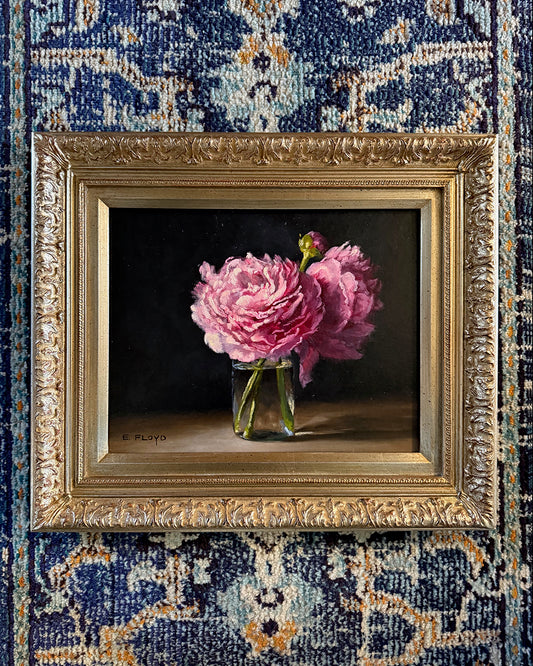 Two Peonies, framed oil painting, 11 x 14 inches