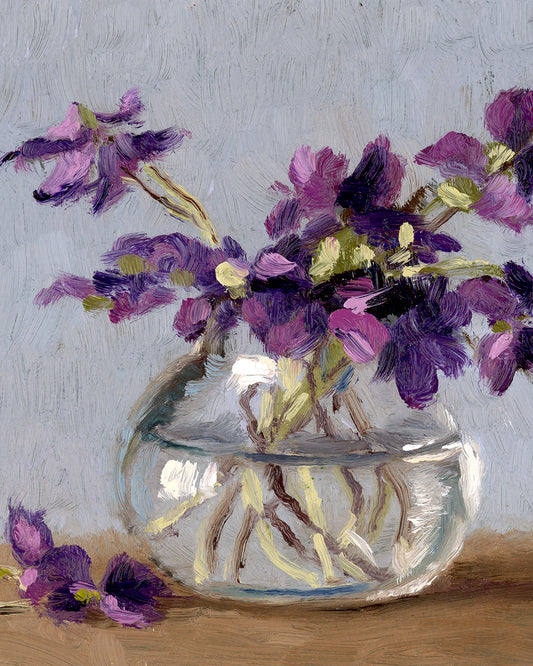 Violets, 5 x 7 inches, oil painting, framed