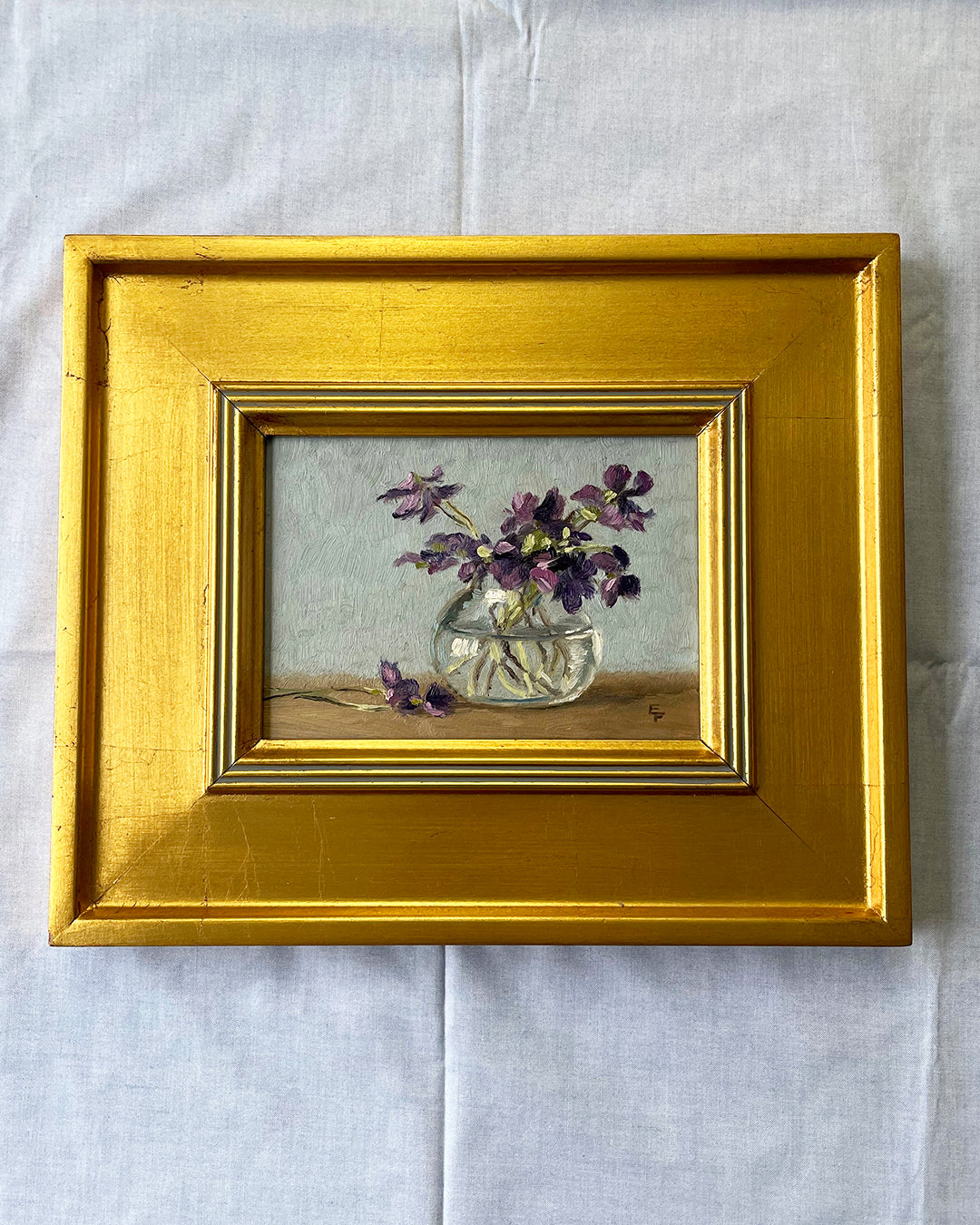 Violets, 5 x 7 inches, oil painting, framed