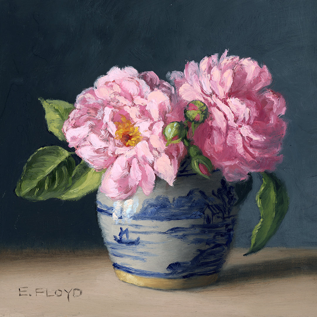 Pale Pink Roses, 8x8inches, Framed Oil Painting