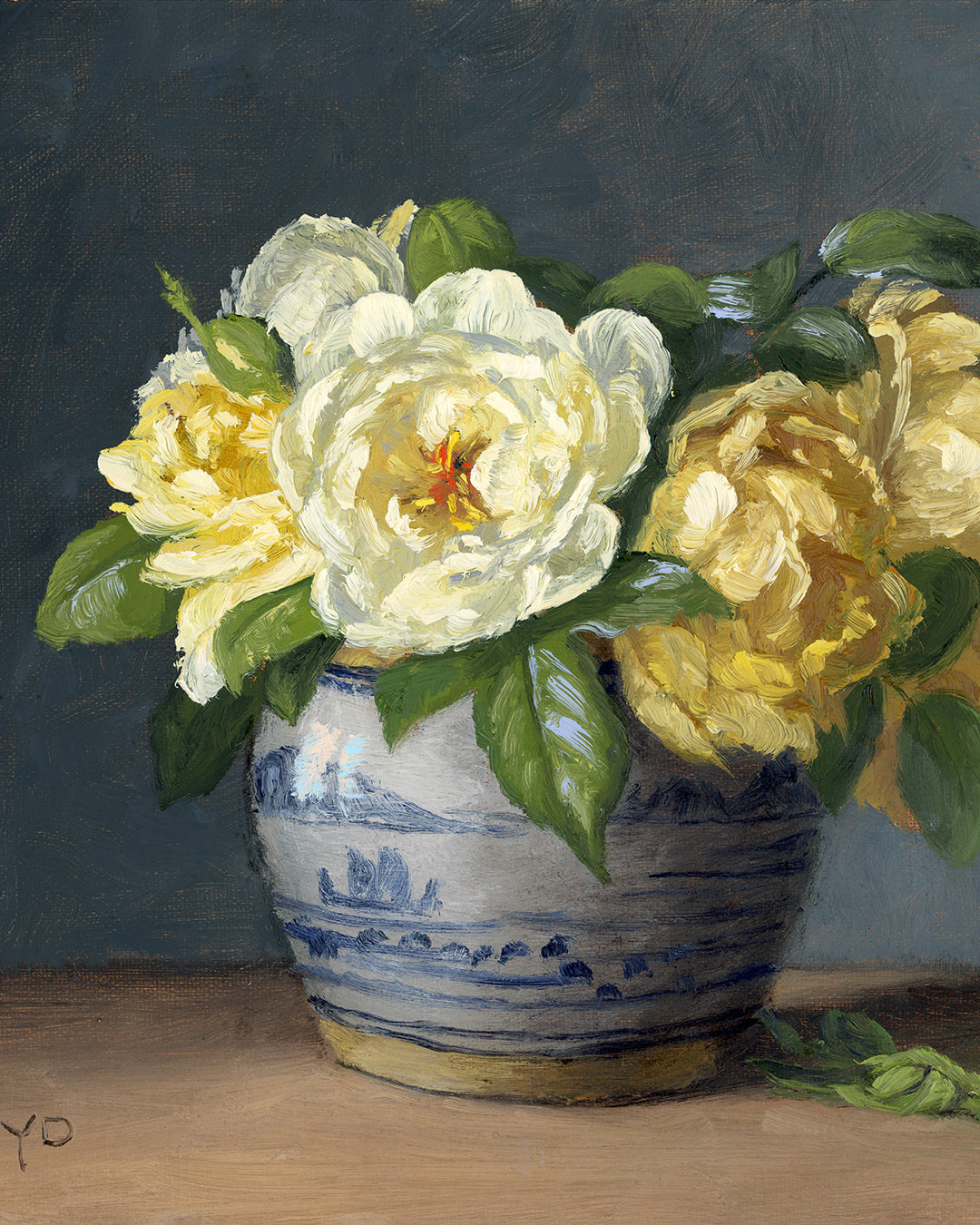 Pale Yellow Roses,  8x10 inches, Framed Oil Painting