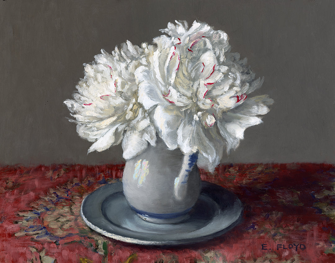 Peonies on a Pewter Plate, 11x14 inches, Framed Oil Painting