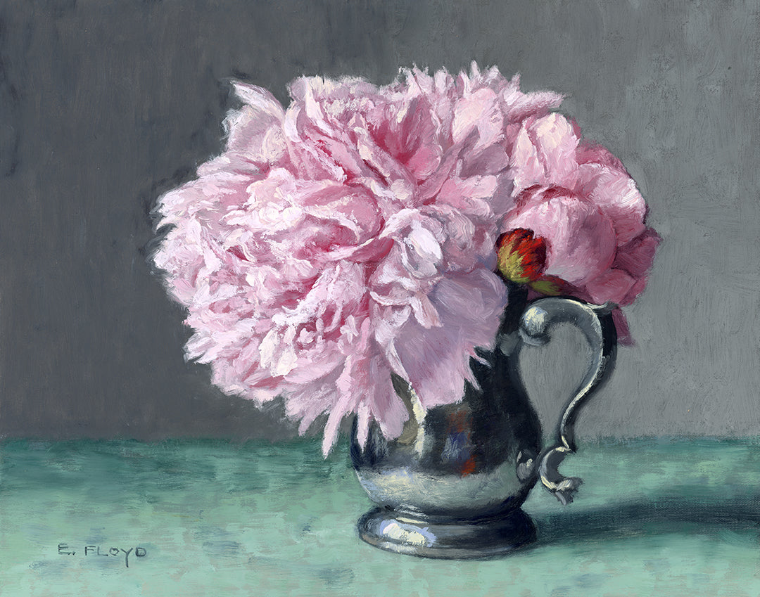 Pale Pink Peonies, 11x14 inches, Framed Oil Painting