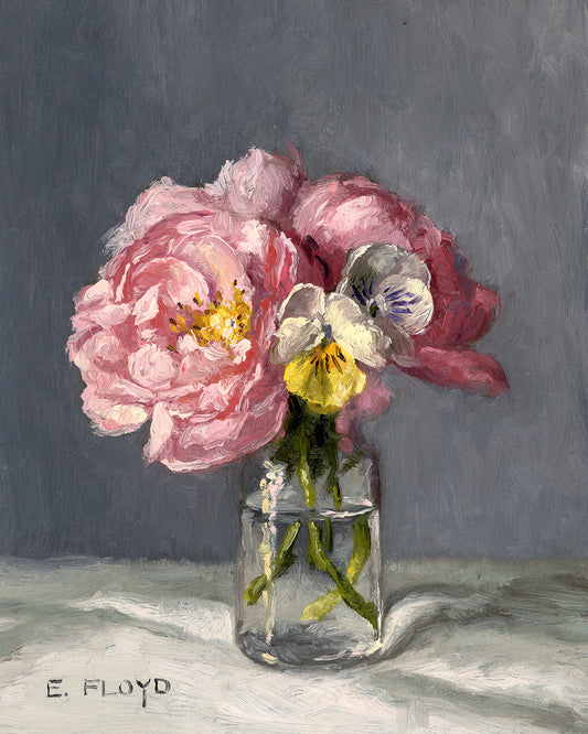 Roses and Pansies,  8x6 inches, Framed Oil Painting