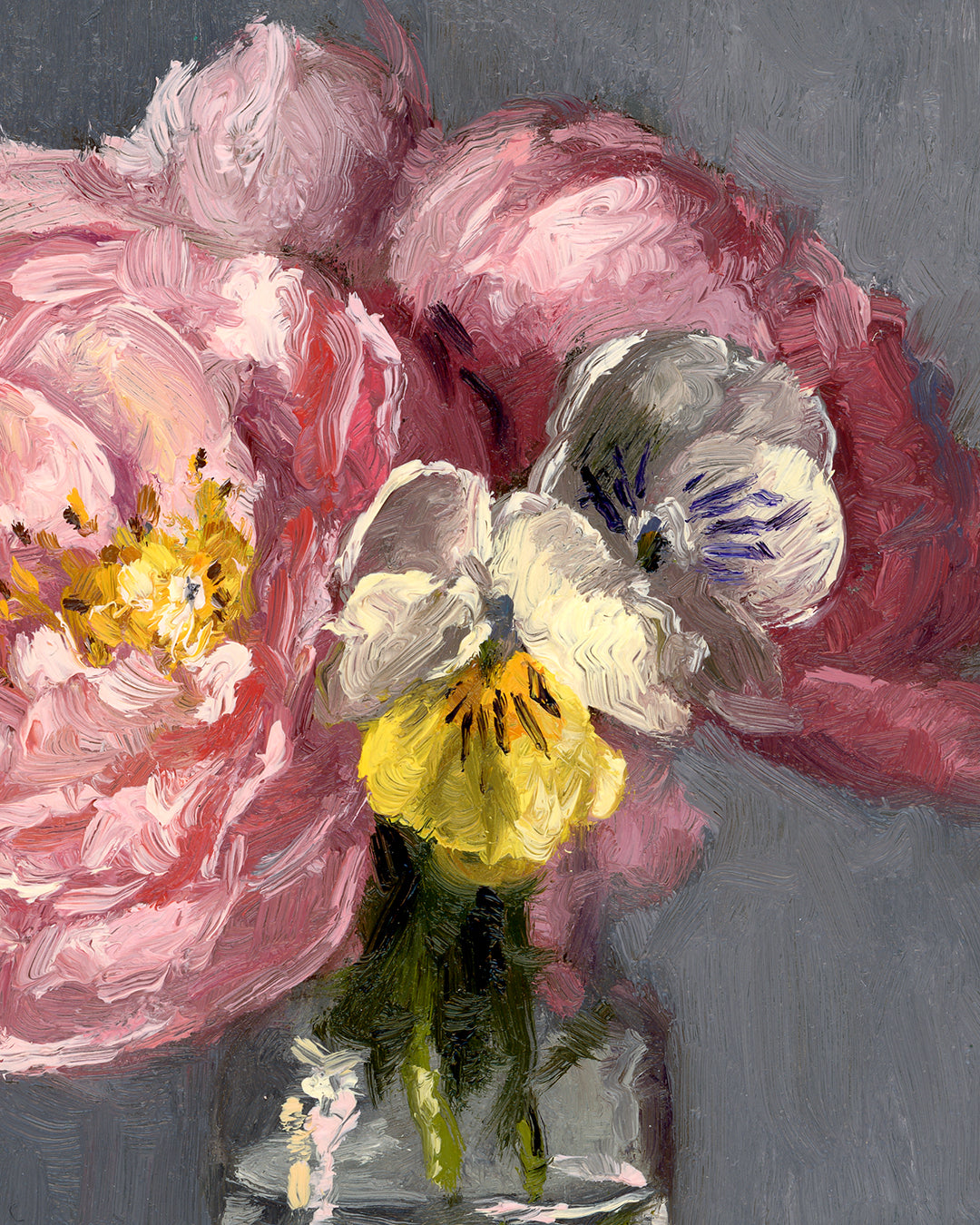 Roses and Pansies,  8x6 inches, Framed Oil Painting