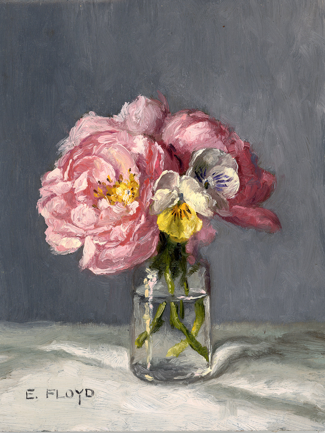 Roses and Pansies,  8x6 inches, Framed Oil Painting